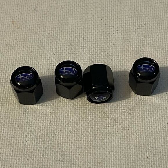 Subaru logo valve Stem caps in black set of 4 NWT - Picture 3 of 4